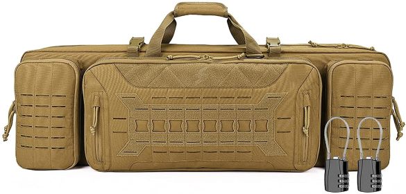 VOTAGOO Double Rifle Case Gun Bag, Safely Long-Barrel Firearm Transportation Cases  Locks, All-Weather Soft Tactical Range Bag Ackpack For Shotgun Spa (Option: Tan-42inches)