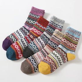 5Pairs Lot Winter Thickened Warm Woolen Socks Women's Striped Retro Wool New Year Christmas Gift Grils Socks TJ3140 (Color: 4, size: One Size)