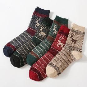 5Pairs Lot Winter Thickened Warm Woolen Socks Women's Striped Retro Wool New Year Christmas Gift Grils Socks TJ3140 (Color: 3, size: One Size)